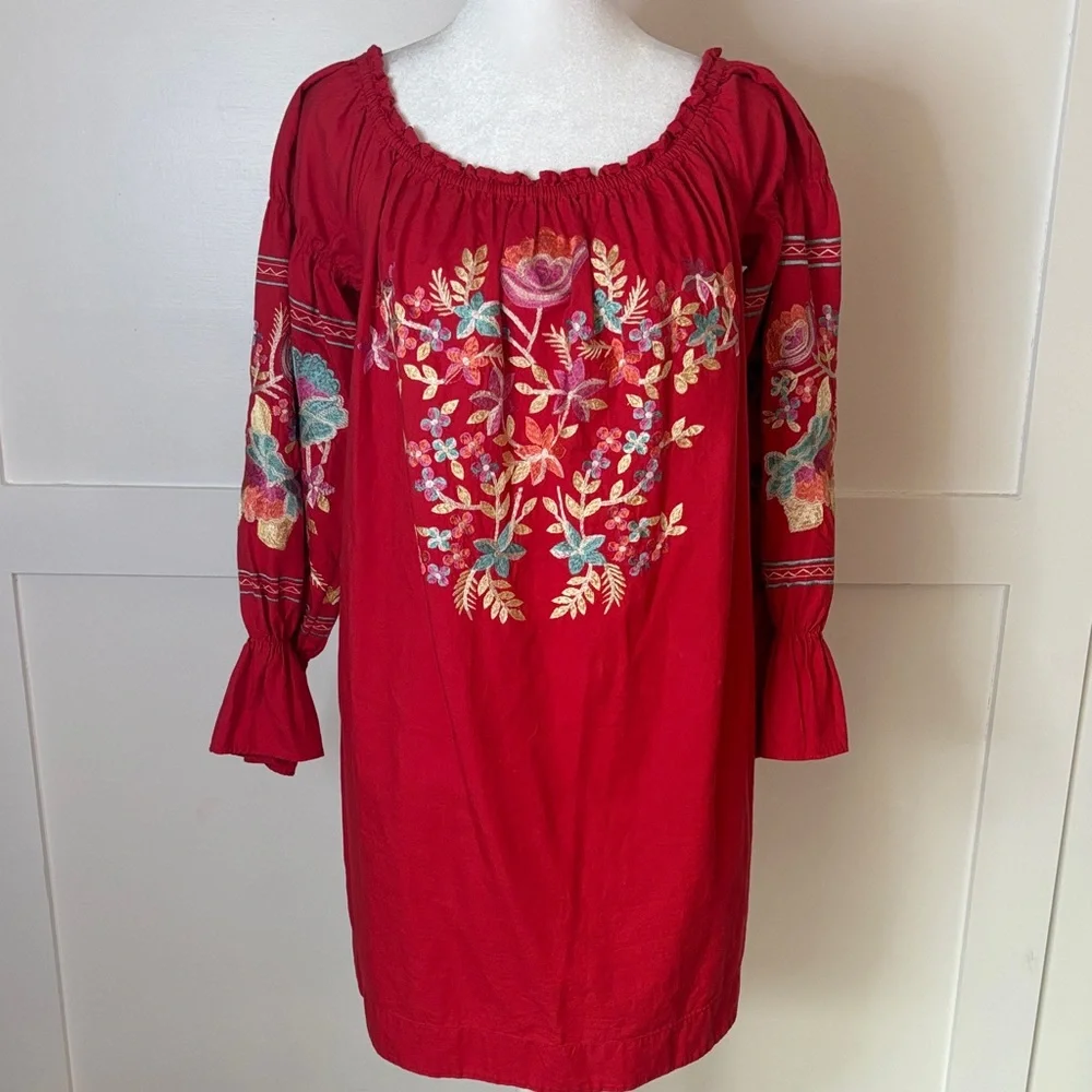 Free People Vibrant Red Cotton Dress in excellent condition
